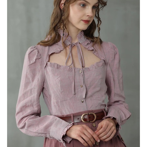 Linennaive Tops Linennaive Very Peri Cutout Linen Blouse